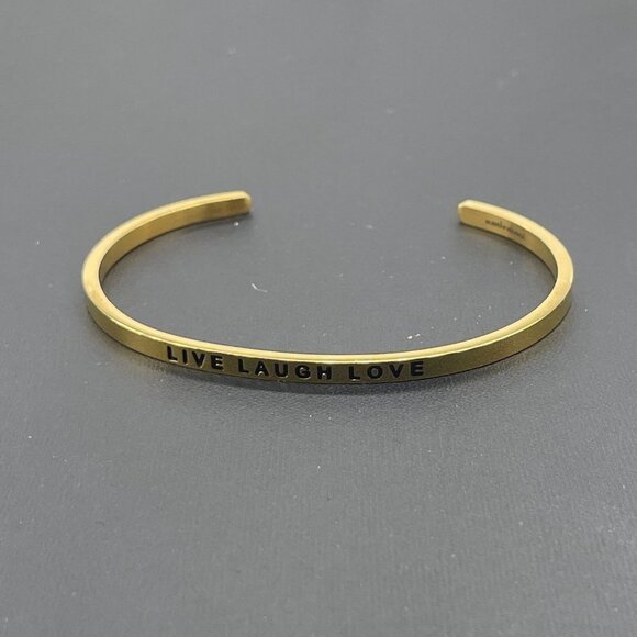 Mantraband Engraved Live Laugh Love Cuff Bracelet Gold Tone - Picture 2 of 4